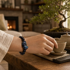 FengShui PiXiu Rainbow Obsidian Luck Bracelet featuring Pixiu, Rainbow Obsidian