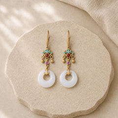 FengShui White Jade Blessing Drop Earrings featuring White Jade, Jade, Copper