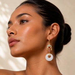 FengShui White Jade Blessing Drop Earrings featuring White Jade, Jade, Copper