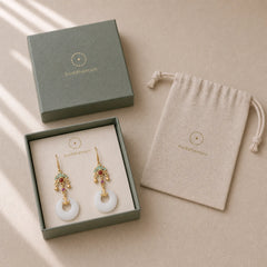 FengShui White Jade Blessing Drop Earrings featuring White Jade, Jade, Copper