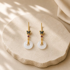 FengShui White Jade Butterfly Fortune Earrings featuring White Jade, Jade, Butterfly