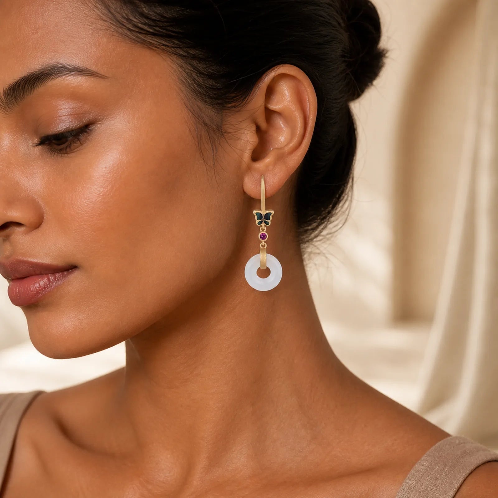 FengShui White Jade Butterfly Fortune Earrings featuring White Jade, Jade, Butterfly