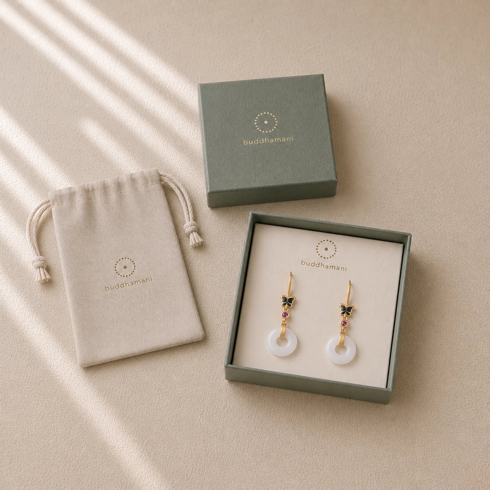 FengShui White Jade Butterfly Fortune Earrings featuring White Jade, Jade, Butterfly