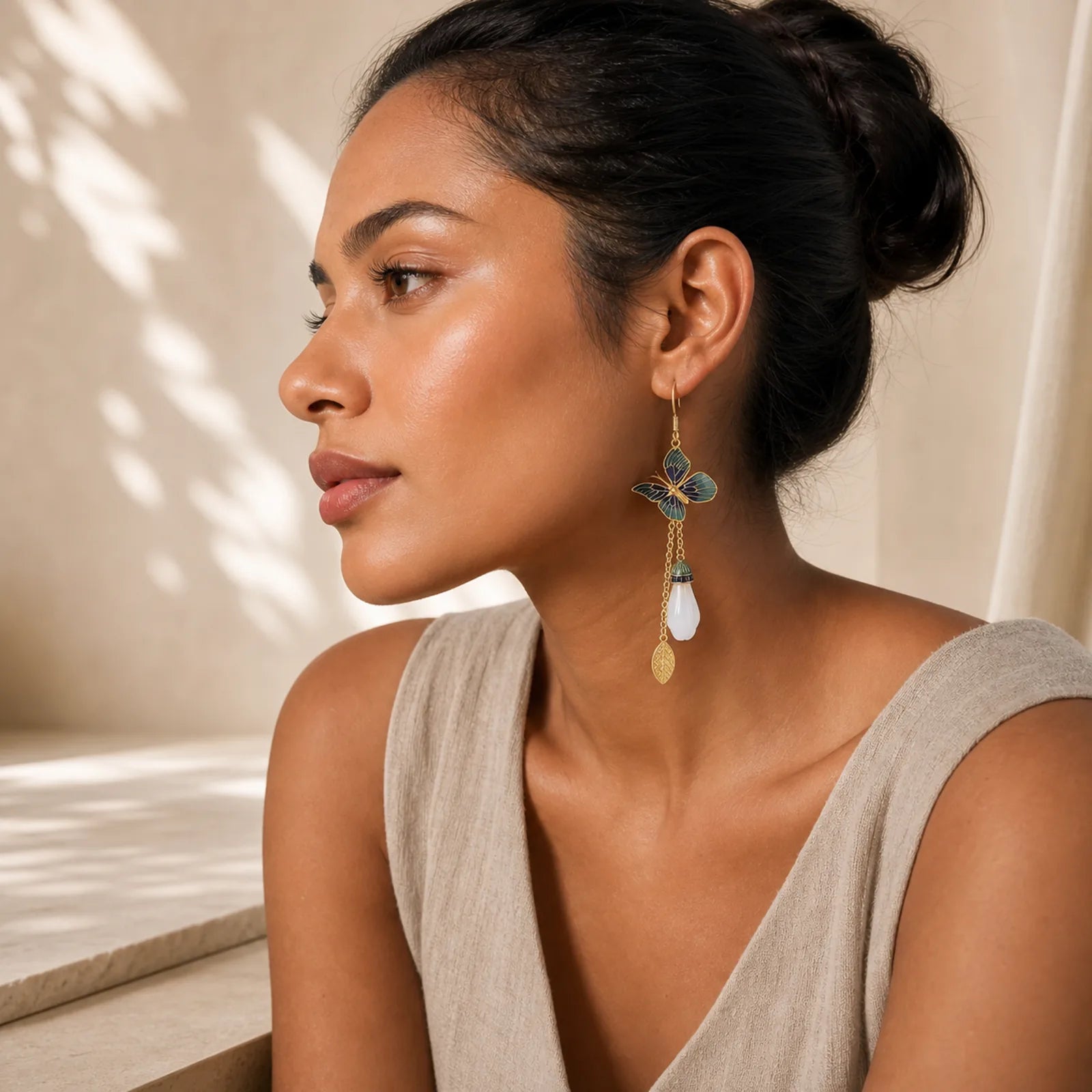 FengShui White Jade Fortune Earrings featuring White Jade, Jade, Copper