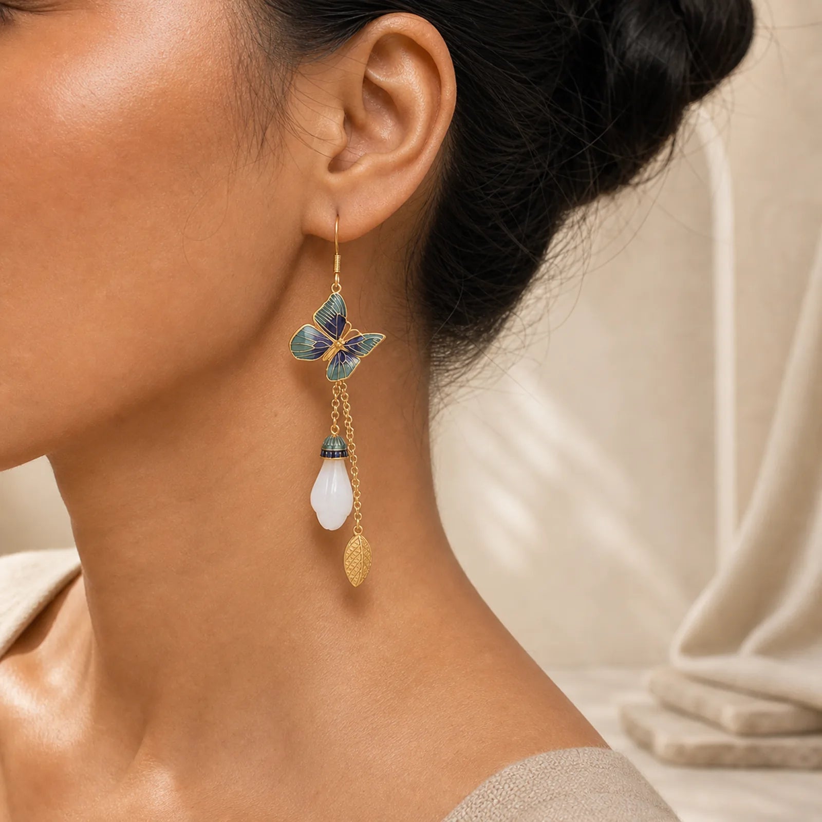 FengShui White Jade Fortune Earrings featuring White Jade, Jade, Copper