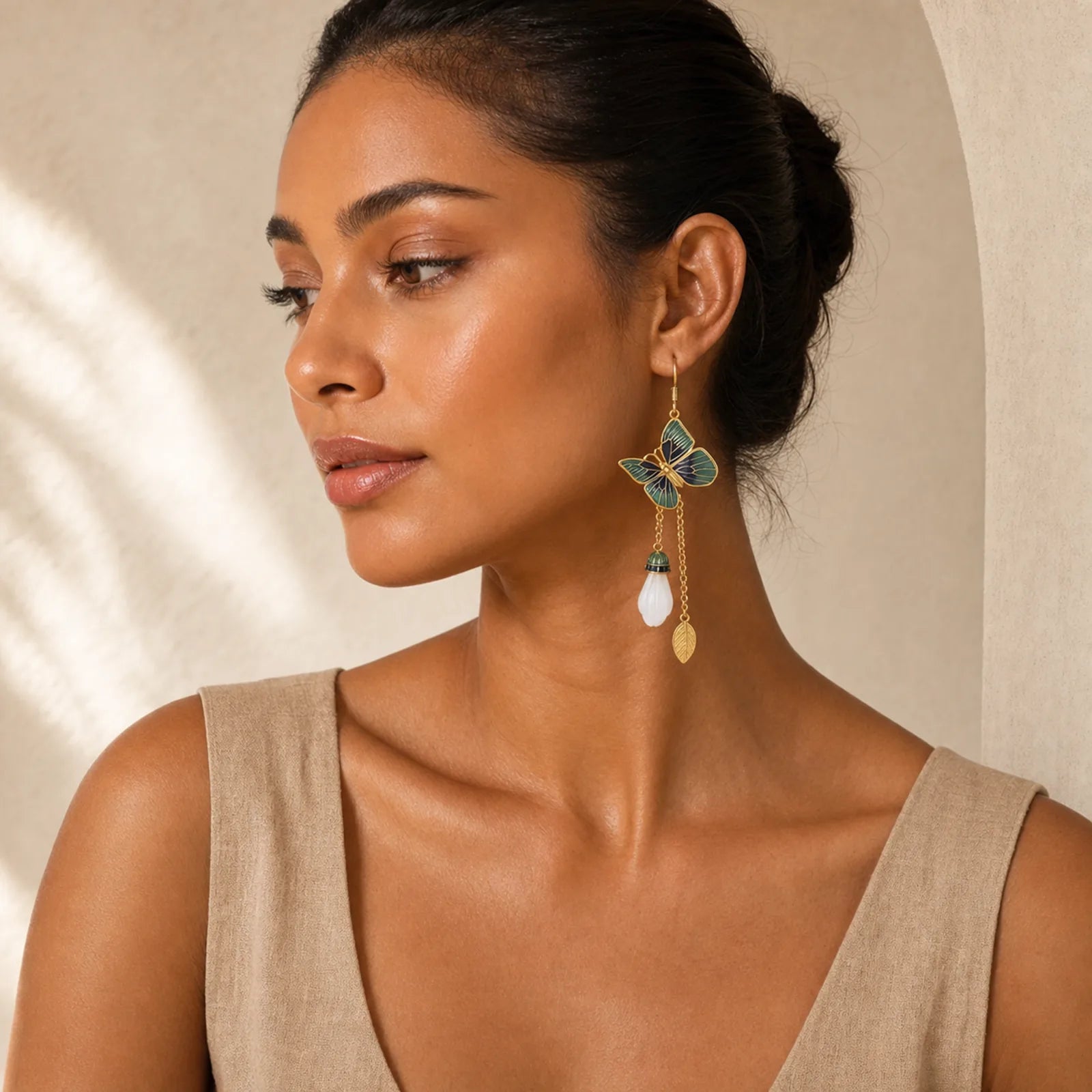 FengShui White Jade Fortune Earrings featuring White Jade, Jade, Copper