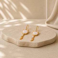 FengShui White Jade Fox Fortune Earrings featuring White Jade, Jade, Copper