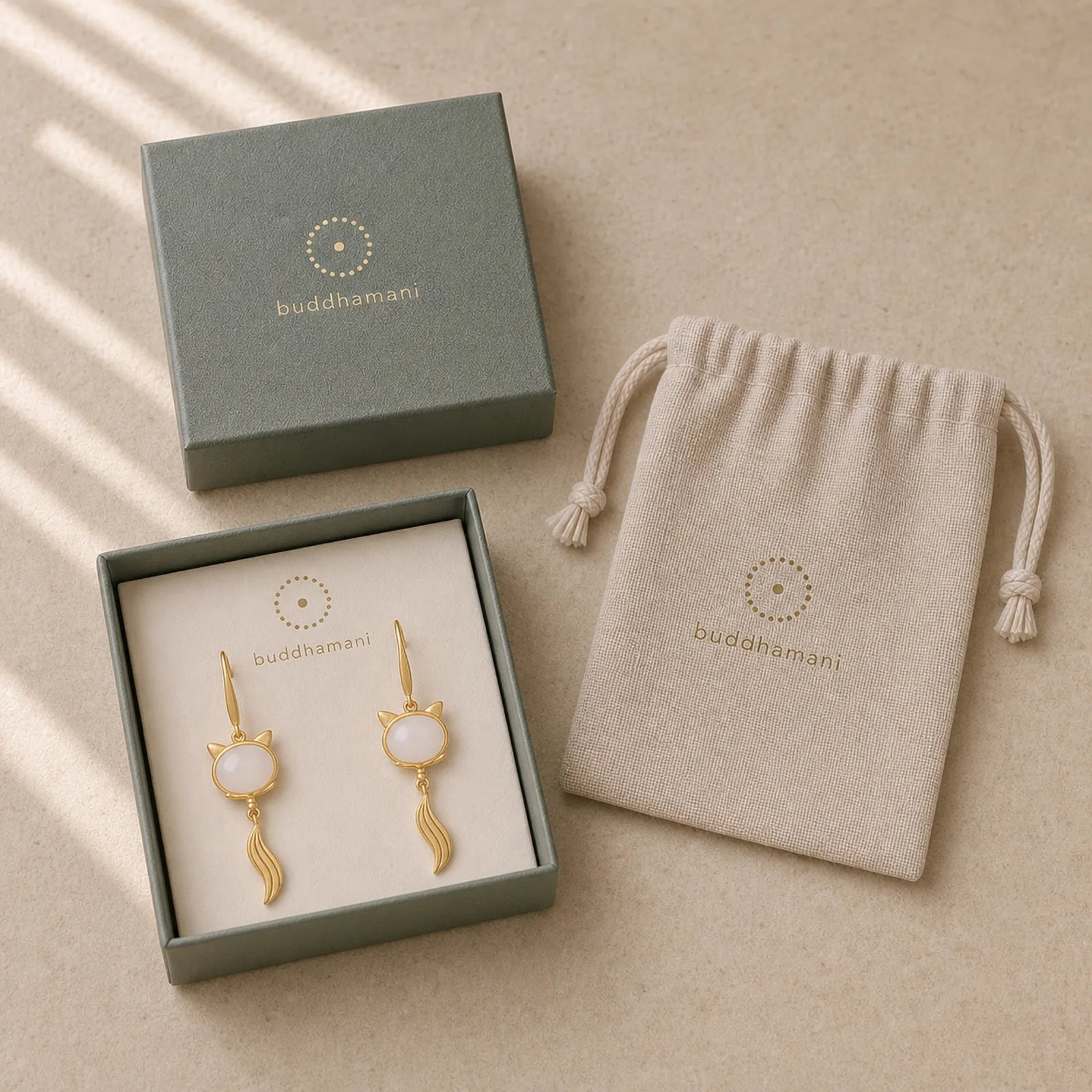 FengShui White Jade Fox Fortune Earrings featuring White Jade, Jade, Copper