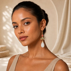 FengShui White Jade Luck Drop Earrings featuring White Jade, Jade, Copper