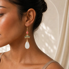 FengShui White Jade Luck Drop Earrings featuring White Jade, Jade, Copper