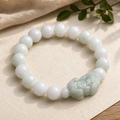 Fengshui Wealth Prosperity Jade PiXiu Luck Bracelet featuring Jade, Pixiu, White Jade