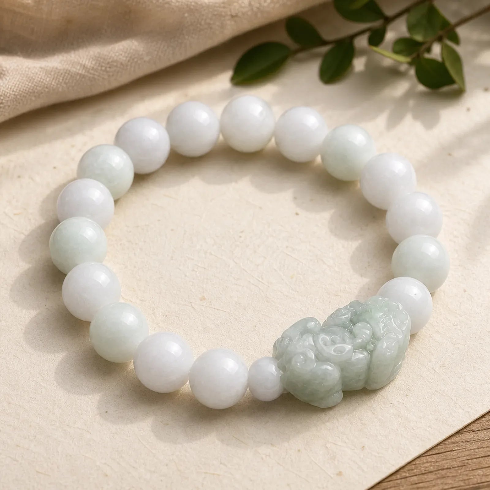 Fengshui Wealth Prosperity Jade PiXiu Luck Bracelet featuring Jade, Pixiu, White Jade