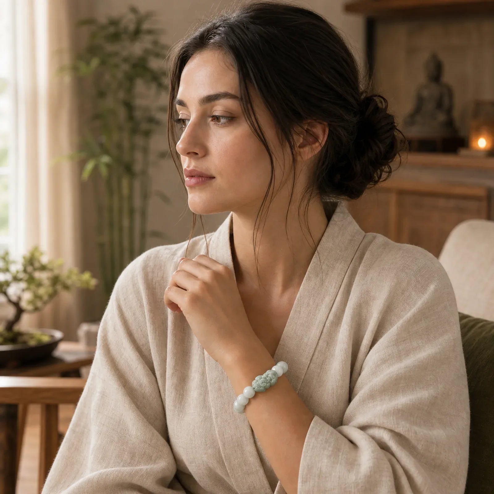 Fengshui Wealth Prosperity Jade PiXiu Luck Bracelet featuring Jade, Pixiu, White Jade