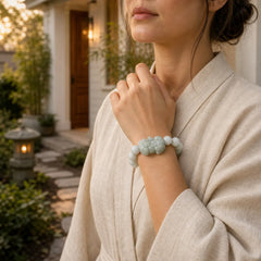 Fengshui Wealth Prosperity Jade PiXiu Luck Bracelet featuring Jade, Pixiu, White Jade