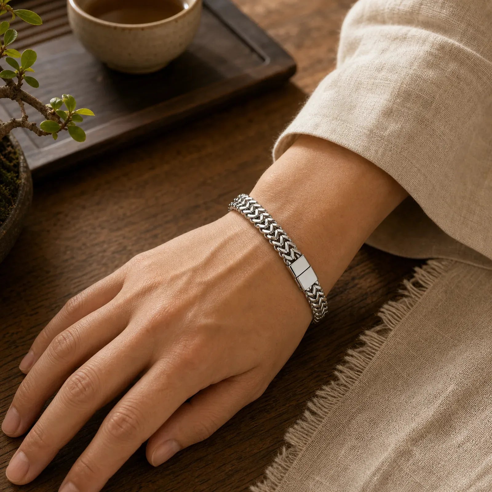 Fish Scale Magnetic Buckle Titanium Steel Balance Bracelet Bangle featuring Titanium Steel