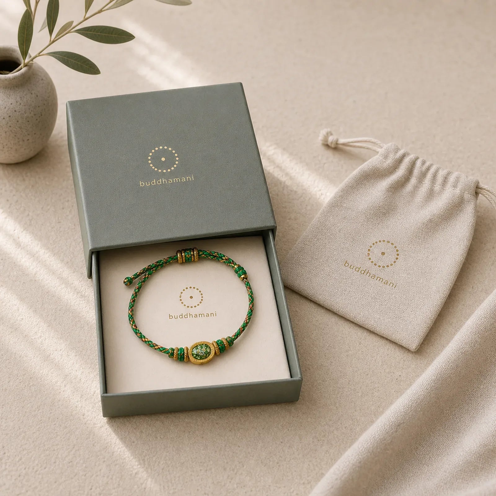Five Color Hand Woven Green String Green Ingots And Plum Blossom Amulets Protection Adjustable Bracelet featuring Copper, Red String
