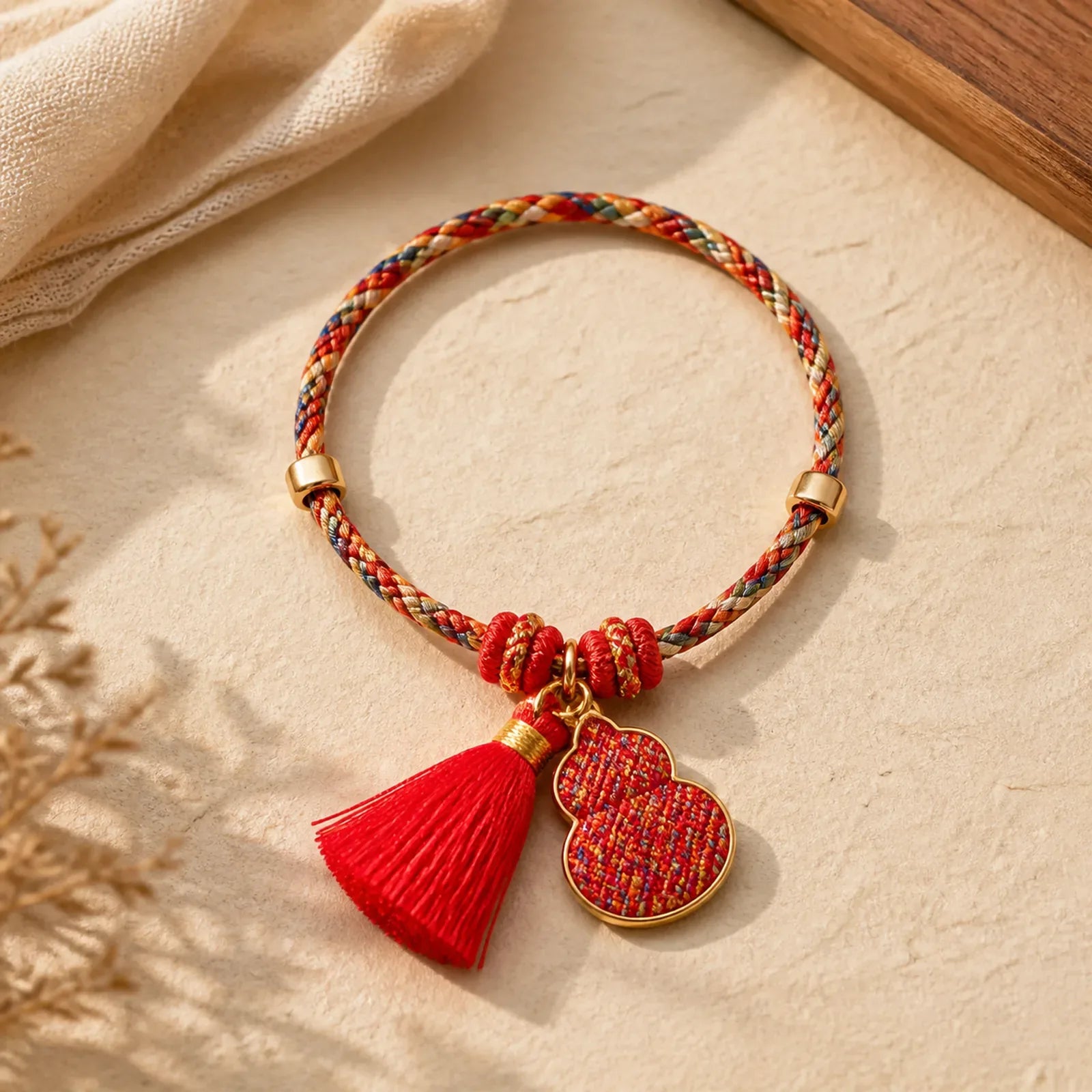 Five Color Red String Song Brocade Gourd Protection Bracelet featuring Red String