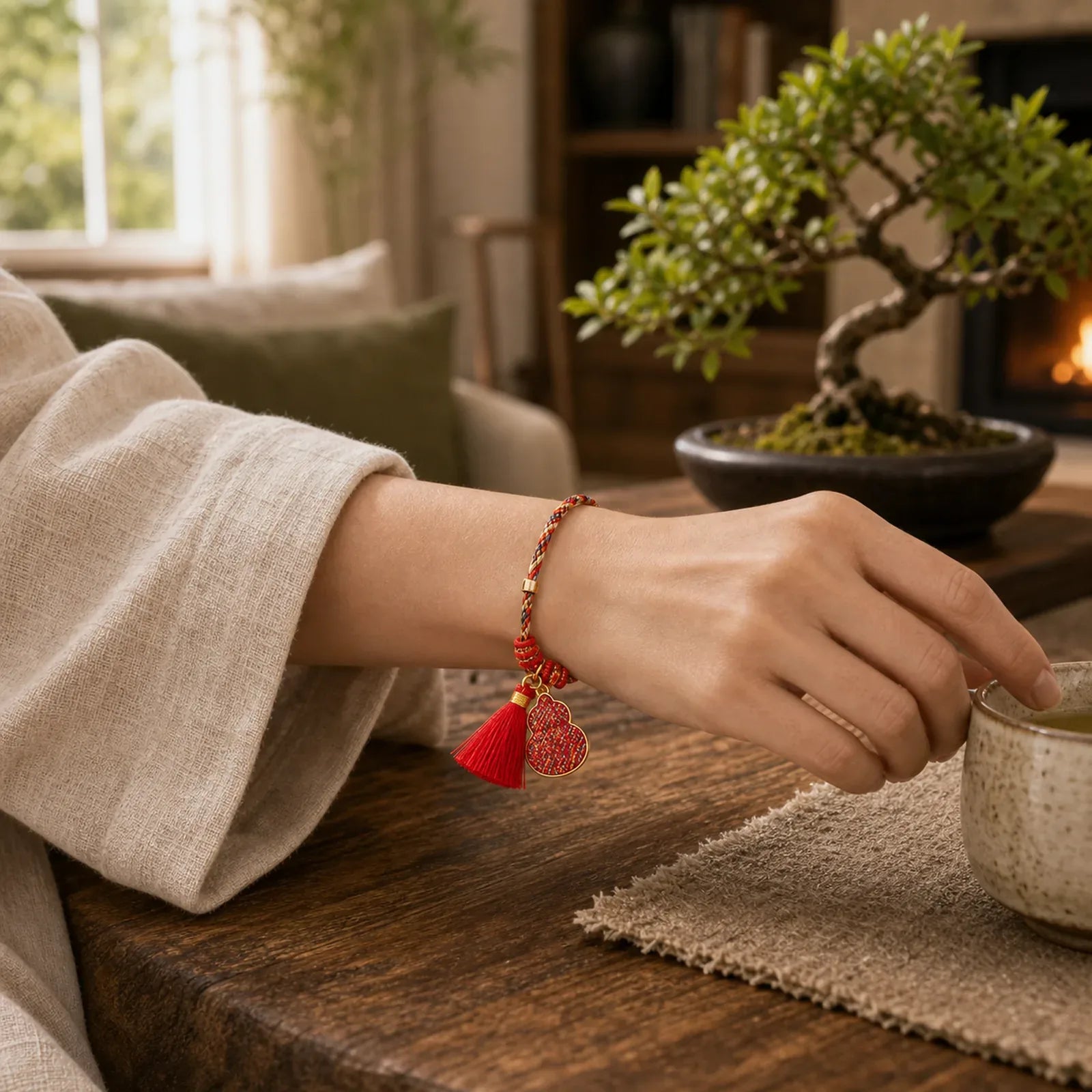 Five Color Red String Song Brocade Gourd Protection Bracelet featuring Red String