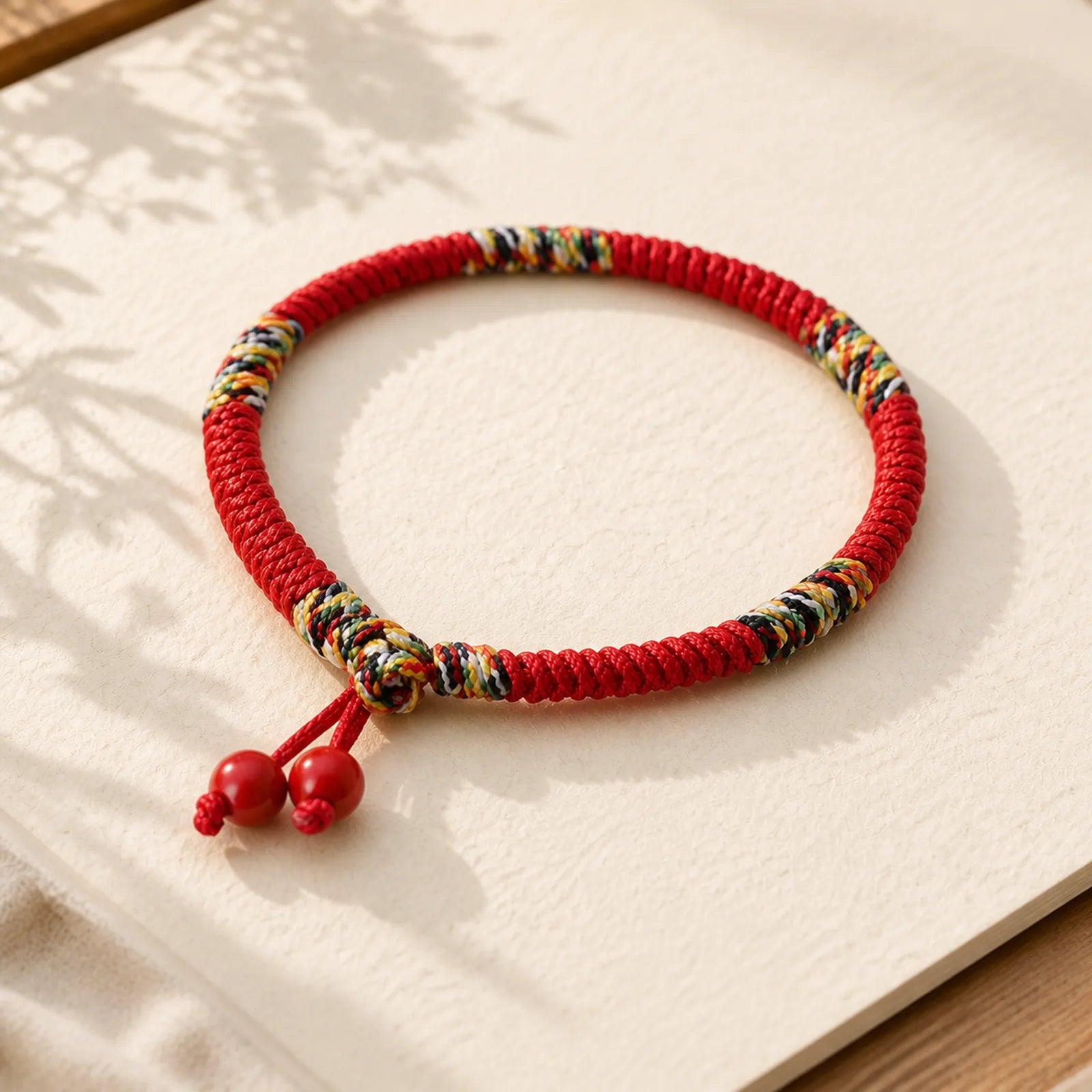 Five Colors King Kong Knot String Protection Luck Bracelet featuring Red String, Cinnabar