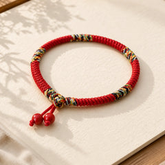 Five Colors King Kong Knot String Protection Luck Bracelet featuring Red String, Cinnabar