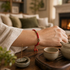 Five Colors King Kong Knot String Protection Luck Bracelet featuring Red String, Cinnabar