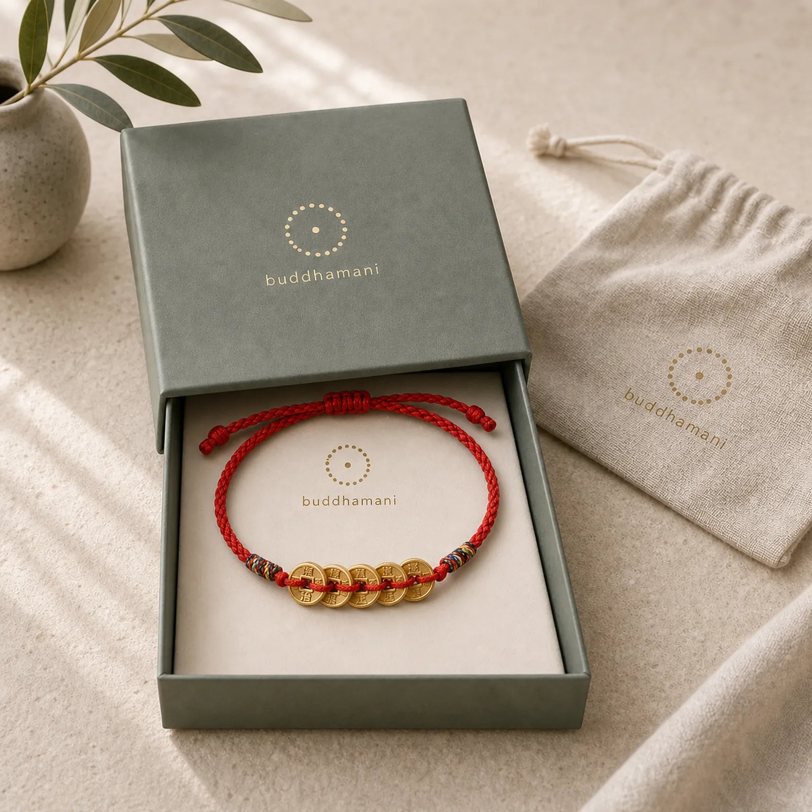 Five Copper Coins Design Braided String Protection Bracelet Anklet featuring Copper, Red String