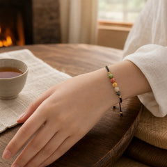 Five Directions Gods of Wealth Agate Handmade Protection String Braid Bracelet featuring Red String, Green Agate, Black Onyx