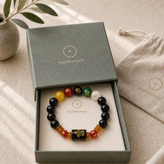 Five Elements Black Onyx Red Agate Wisdom Wealth Bracelet featuring Five Elements, Black Onyx, Red Agate