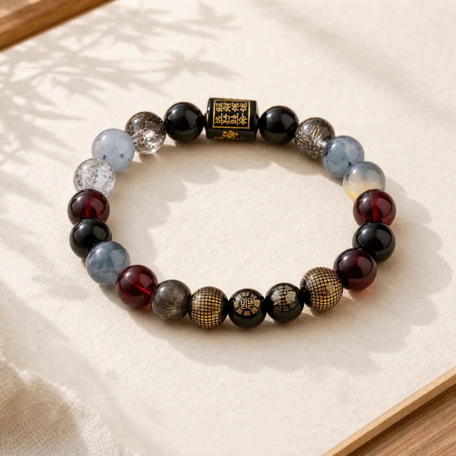 Five Elements God Of Wealth Various Crystal Agate Wealth Luck Bracelet featuring Five Elements, Green Agate, Black Onyx