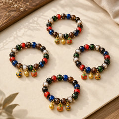 Five Elements Gold Swallowing Beast Family Charm Liuli Glass Bead Luck Bracelet featuring Five Elements, Copper