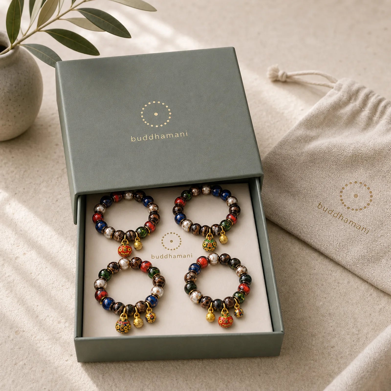 Five Elements Gold Swallowing Beast Family Charm Liuli Glass Bead Luck Bracelet featuring Five Elements, Copper