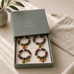 Five Elements Gold Swallowing Beast Family Charm Liuli Glass Bead Luck Bracelet featuring Five Elements, Copper