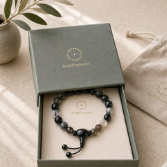 Five Elements Various Crystal Black Obsidian Wealth Wisdom Bracelet featuring Five Elements, Black Obsidian, Smoky Quartz