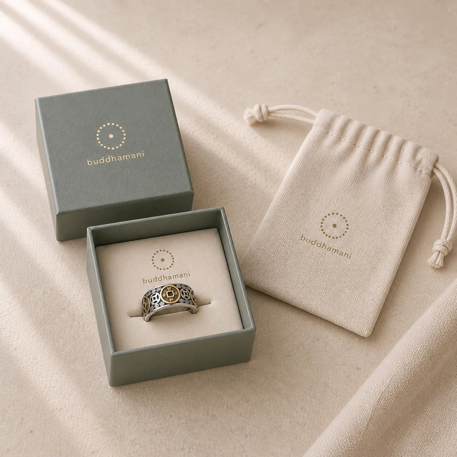 Five-Emperor Coins Balance Adjustable Ring featuring Five-Emperor Coins, Silver, Copper