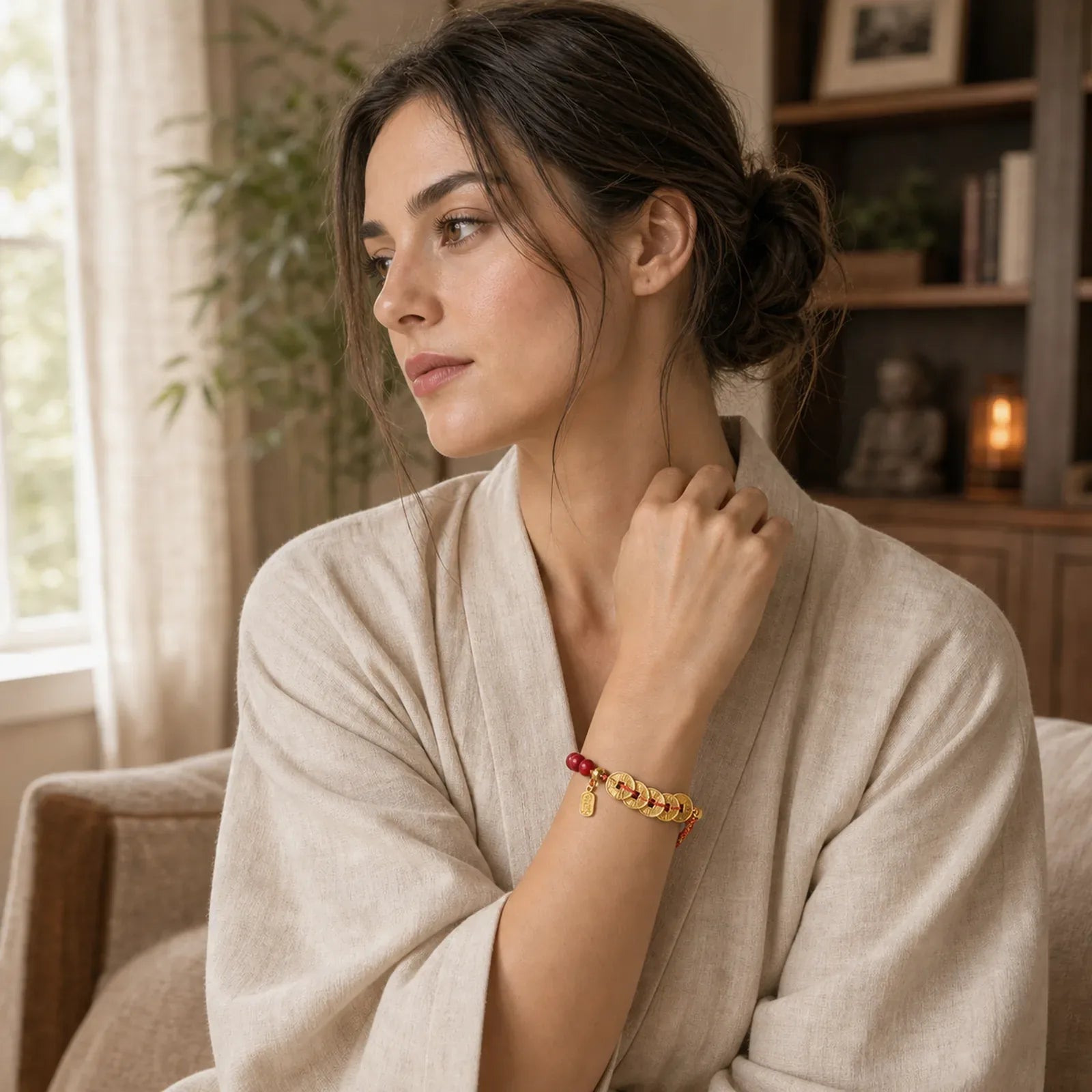Five-Emperor Coins Copper Amethyst Cinnabar Black Red String Balance Attract Fortune Bracelet featuring Five-Emperor Coins, Copper, Amethyst