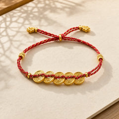 Five-Emperor Coins Copper Balance Hand-Woven String Bracelet featuring Five-Emperor Coins, Copper, Red String