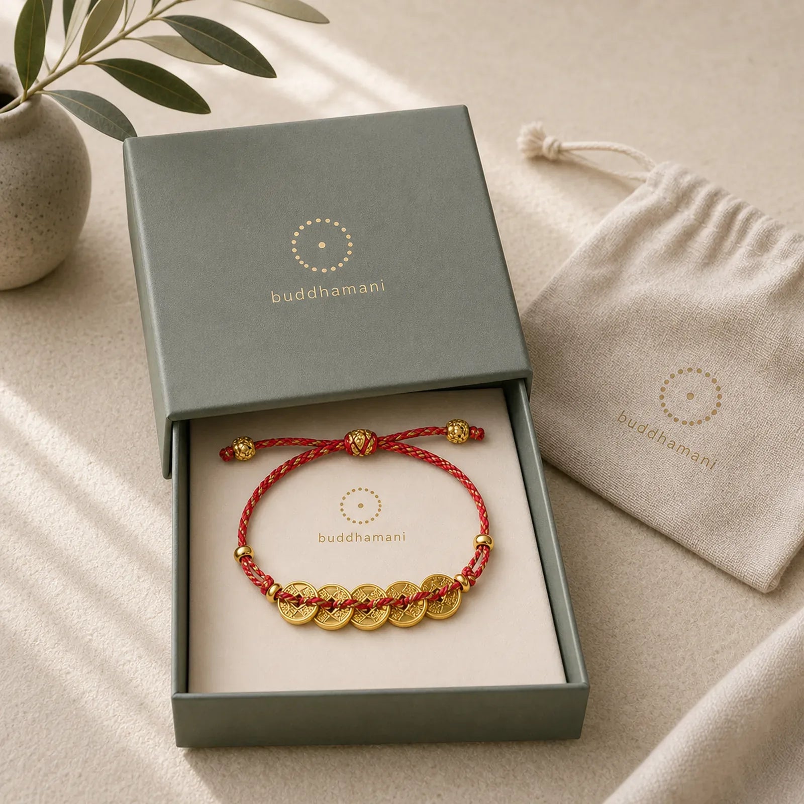 Five-Emperor Coins Copper Balance Hand-Woven String Bracelet featuring Five-Emperor Coins, Copper, Red String