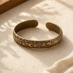 Flowers Copper Brass Balance Self Care Cuff Bracelet Bangle featuring Copper