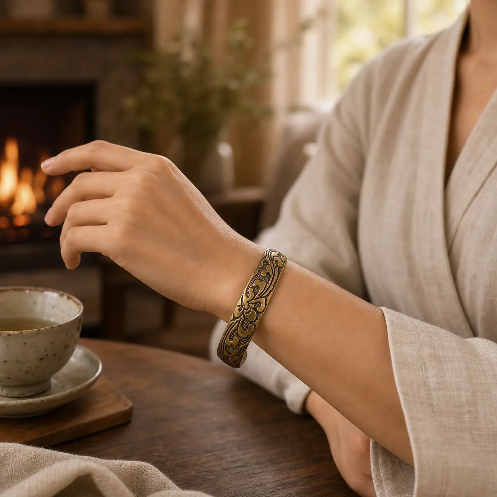 Flowers Copper Brass Balance Self Care Cuff Bracelet Bangle featuring Copper