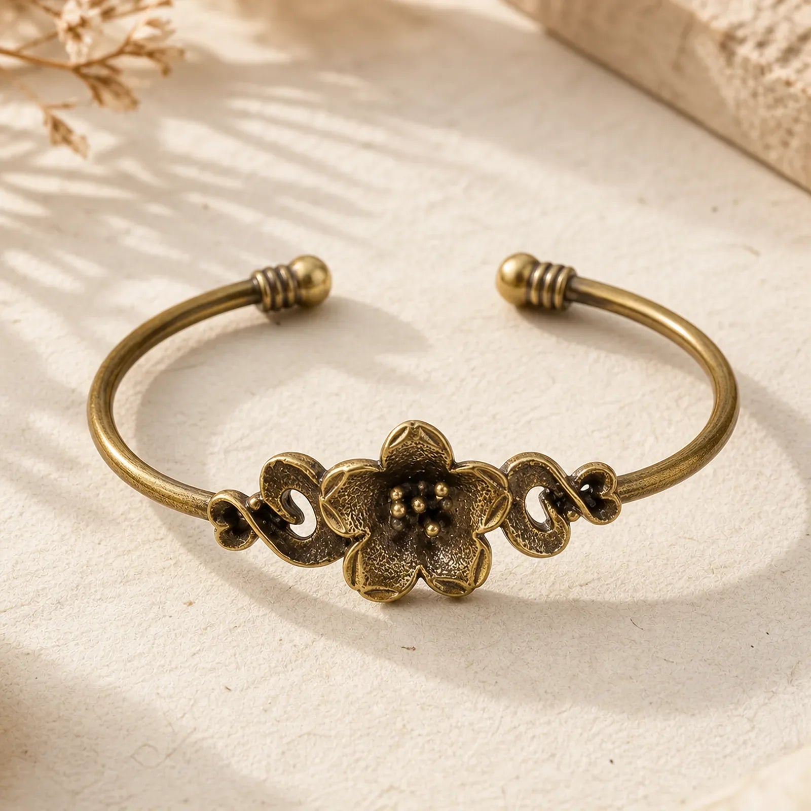 Flowers Leaves Copper Brass Luck Healing Cuff Bracelet Bangle featuring Copper