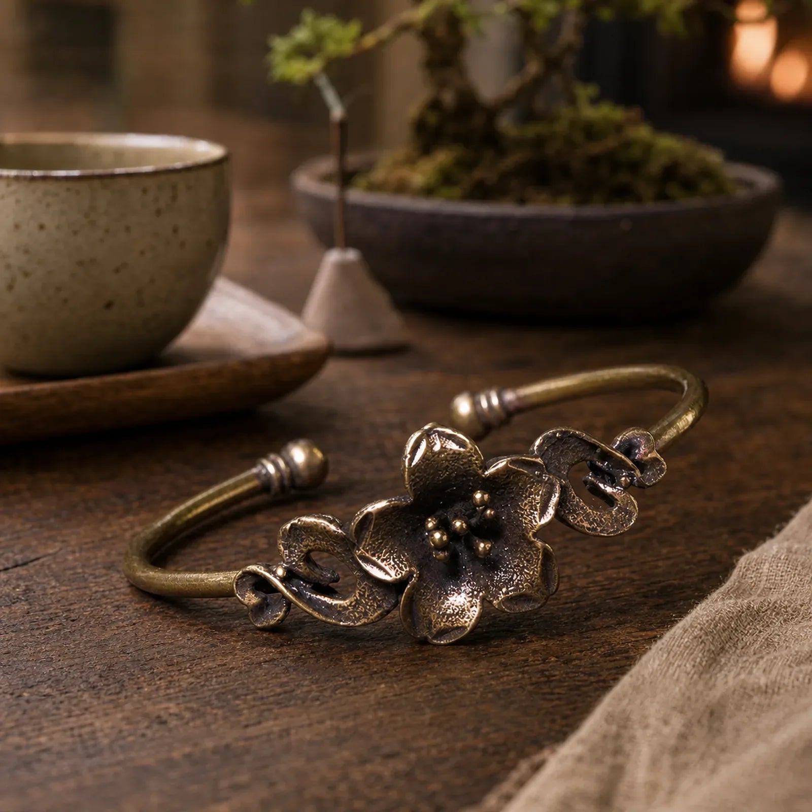 Flowers Leaves Copper Brass Luck Healing Cuff Bracelet Bangle featuring Copper