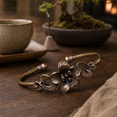 Flowers Leaves Copper Brass Luck Healing Cuff Bracelet Bangle featuring Copper