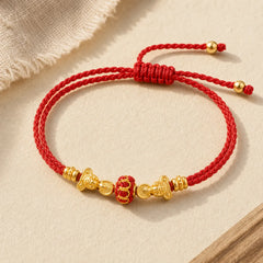 Formless Buddha Lotus Knot Red String Protection Braided Bracelet featuring Lotus, Red String, Copper