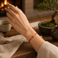 Formless Buddha Lotus Knot Red String Protection Braided Bracelet featuring Lotus, Red String, Copper