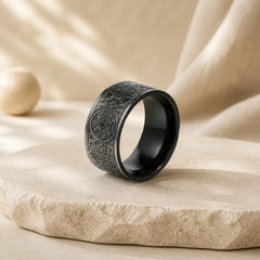 Four Guardian Beast Dragon White Tiger Suzaku Basalt Carved Success Luck Ring featuring Dragon, The Phoenix, Phoenix