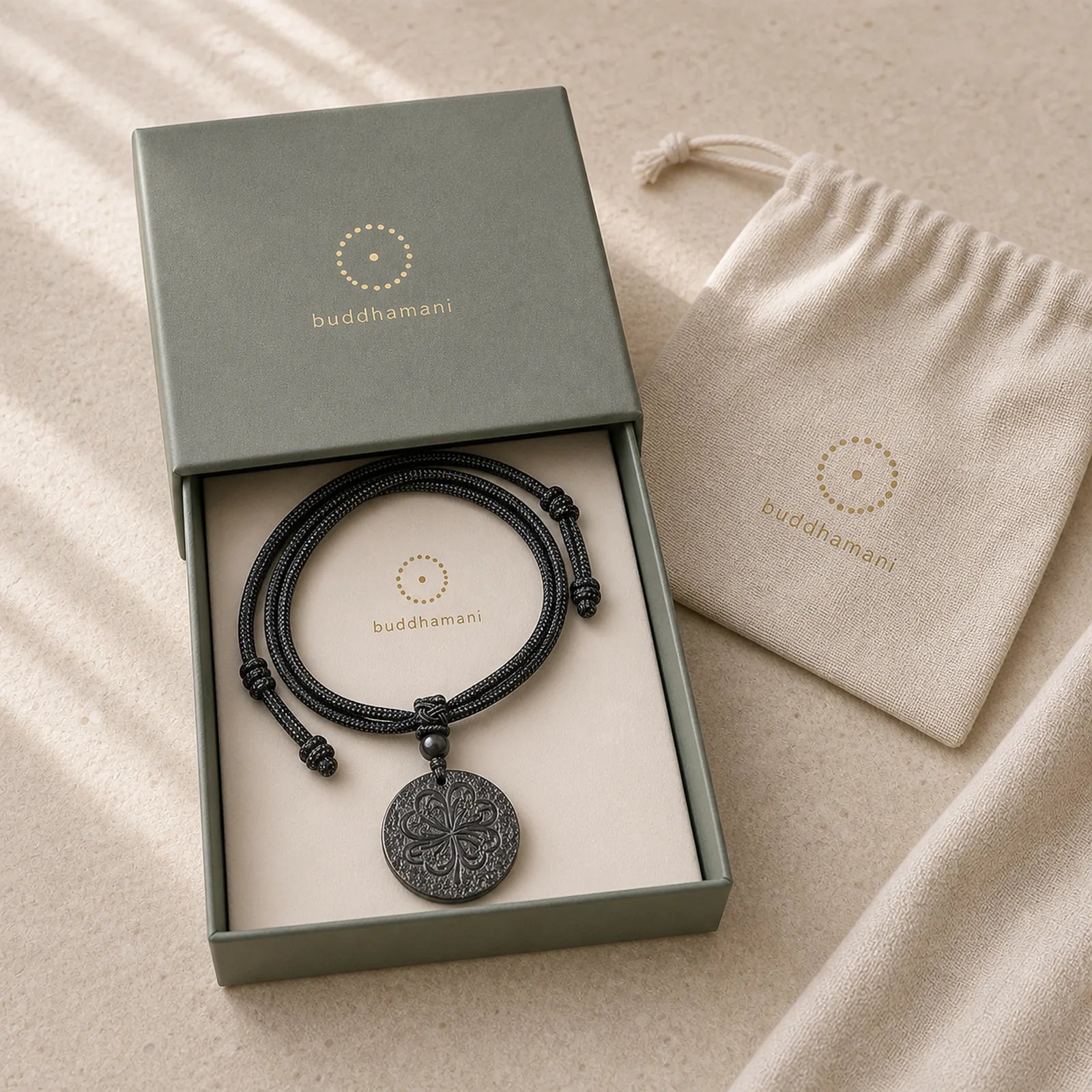 Four Leaf Clover Authentic Shungite Stone Graphite Stone Protection Necklace Pendant featuring Shungite Stone (Graphite Stone), Pyrite