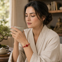 Four Leaf Clover Five-petal Flower Cinnabar Blessing Red String Bracelet featuring Cinnabar, Red String