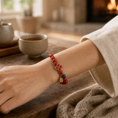 Four Leaf Clover Flower Gourd South Red Agate White Agate Positive Beaded Bracelet featuring South Red Agate, Red Agate, White Agate