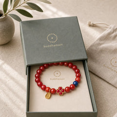 Four Leaf Clover Flower Gourd South Red Agate White Agate Positive Beaded Bracelet featuring South Red Agate, Red Agate, White Agate