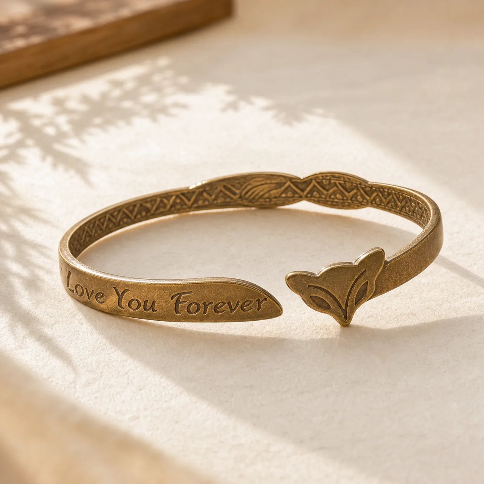 Fox Head Copper Brass 'Love You Forever' Luck Self Care Bracelet Bangle featuring Copper